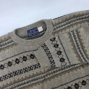 Vintage Peconic Bay Traders Sweater Mens Large Beige Chunky Knit Grandpa 90s USA
